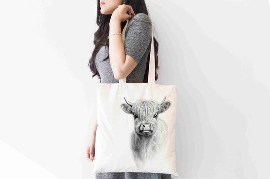Personalised Sketchy Highland Cow Design Tote Bag | Custom Gift