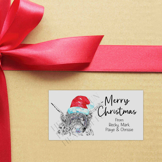 Personalised Highland Cow Christmas Stickers