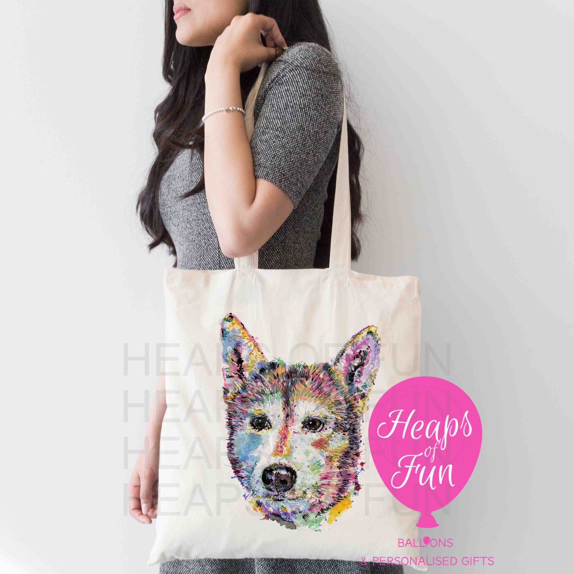Personalised Husky tote bag with custom text – eco-friendly dog lover gift