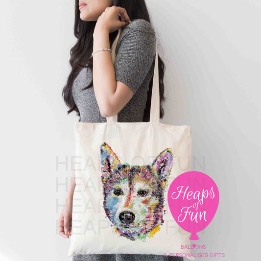 Personalised Husky tote bag with custom text – eco-friendly dog lover gift