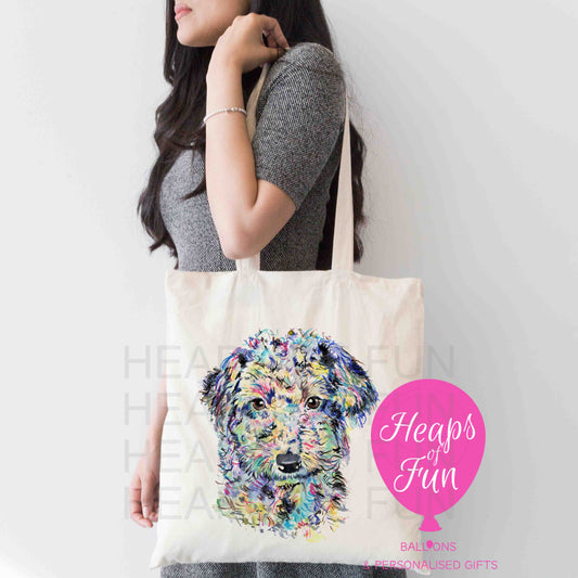 Personalised Jackapoo tote bag with custom text – eco-friendly dog lover gift"