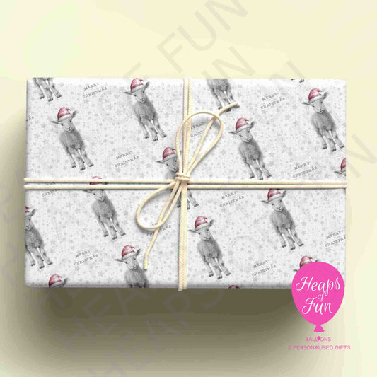 Personalised Lamb Christmas Wrapping Paper – Custom Name Gift Wrap