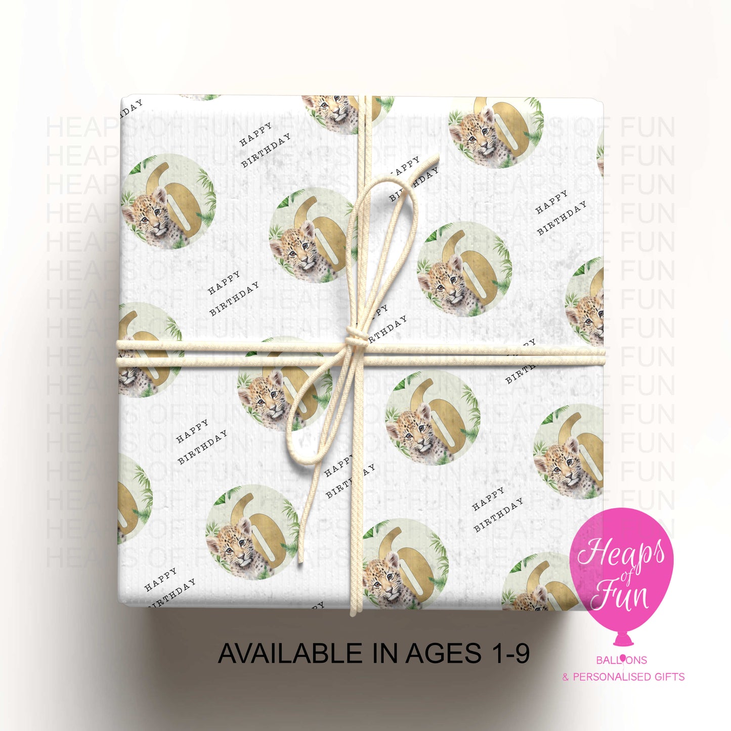 Personalised Leopard Wrapping Paper – Custom Age Birthday Gift Wrap for Kids – Jungle Safari Party Paper