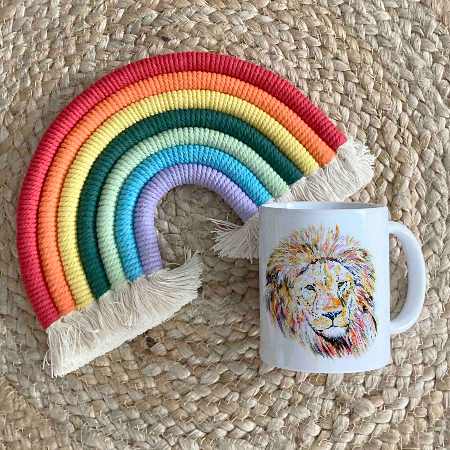 Lion 11oz Ceramic Mug – Rainbow-Coloured Animal Design