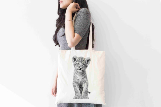 Personalised Sketchy Lion Cub Design Tote Bag | Custom Gift