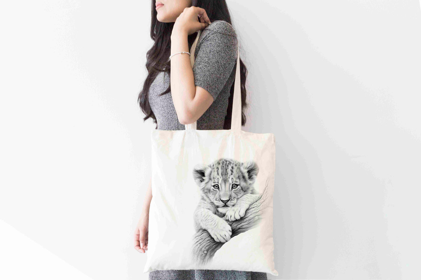 Personalised Sketchy Lion Cub Design Tote Bag | Custom Gift