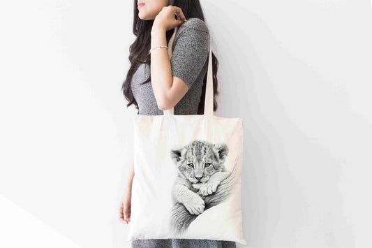 Personalised Sketchy Lion Cub Design Tote Bag | Custom Gift