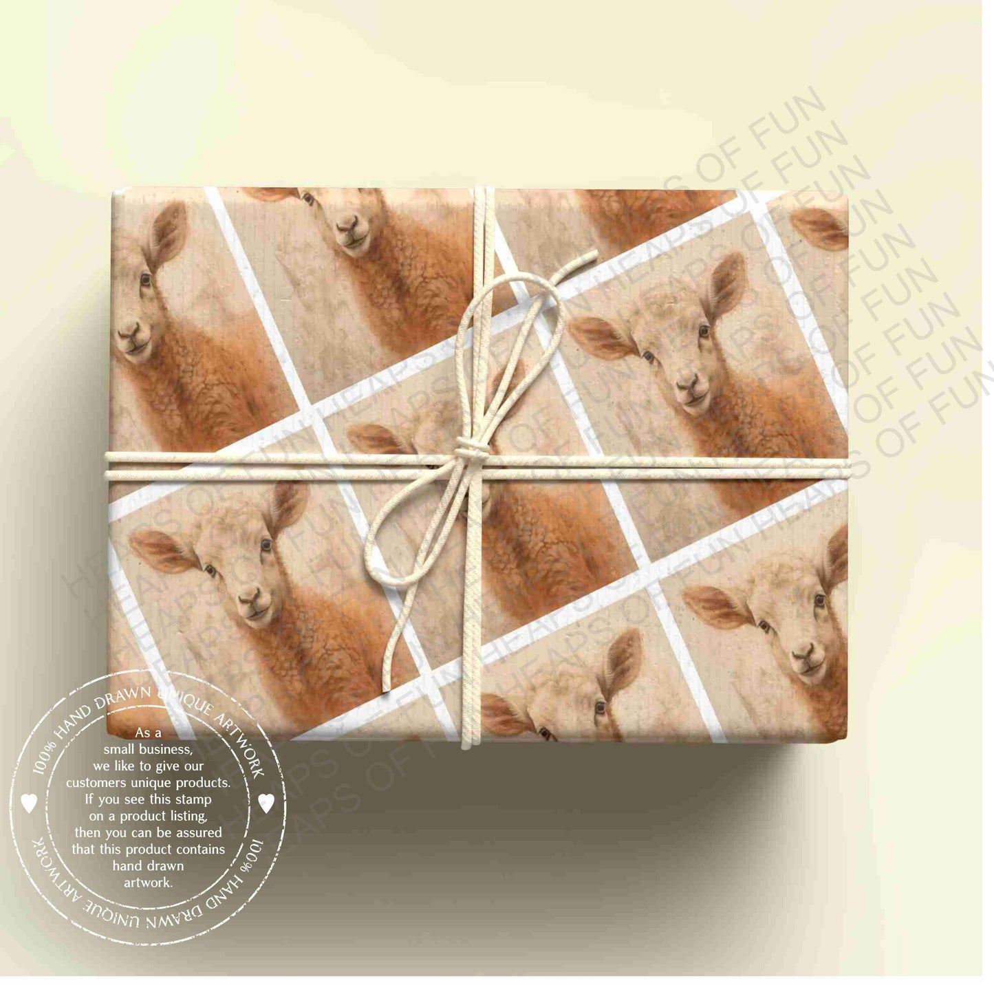 Lamb Wrapping Paper – Cute Sheep Gift Wrap – Farm Animal Wrapping Paper for Baby Gifts, Easter & Birthdays