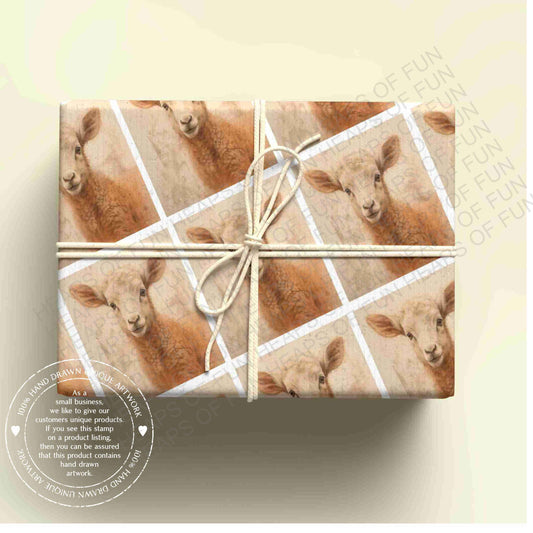Lamb Wrapping Paper – Cute Sheep Gift Wrap – Farm Animal Wrapping Paper for Baby Gifts, Easter & Birthdays