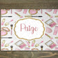 Personalised glass makeup board with pink and gold makeup print and custom name, for vanity dressing table