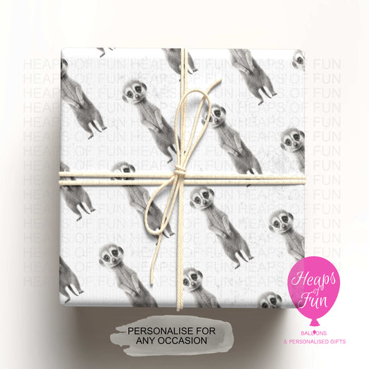 Personalised Meerkat Wrapping Paper – Custom Name Gift Wrap for Birthday, Retirement ,  & Any Special Occasion,   Animal Gift Wrap , From £2.99