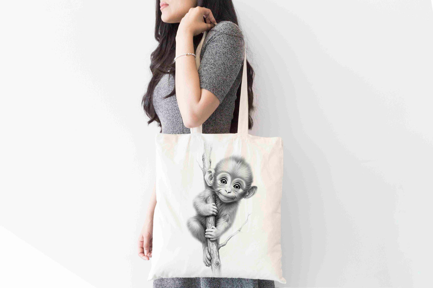 Personalised Sketchy Monkey Design Tote Bag | Custom Gift