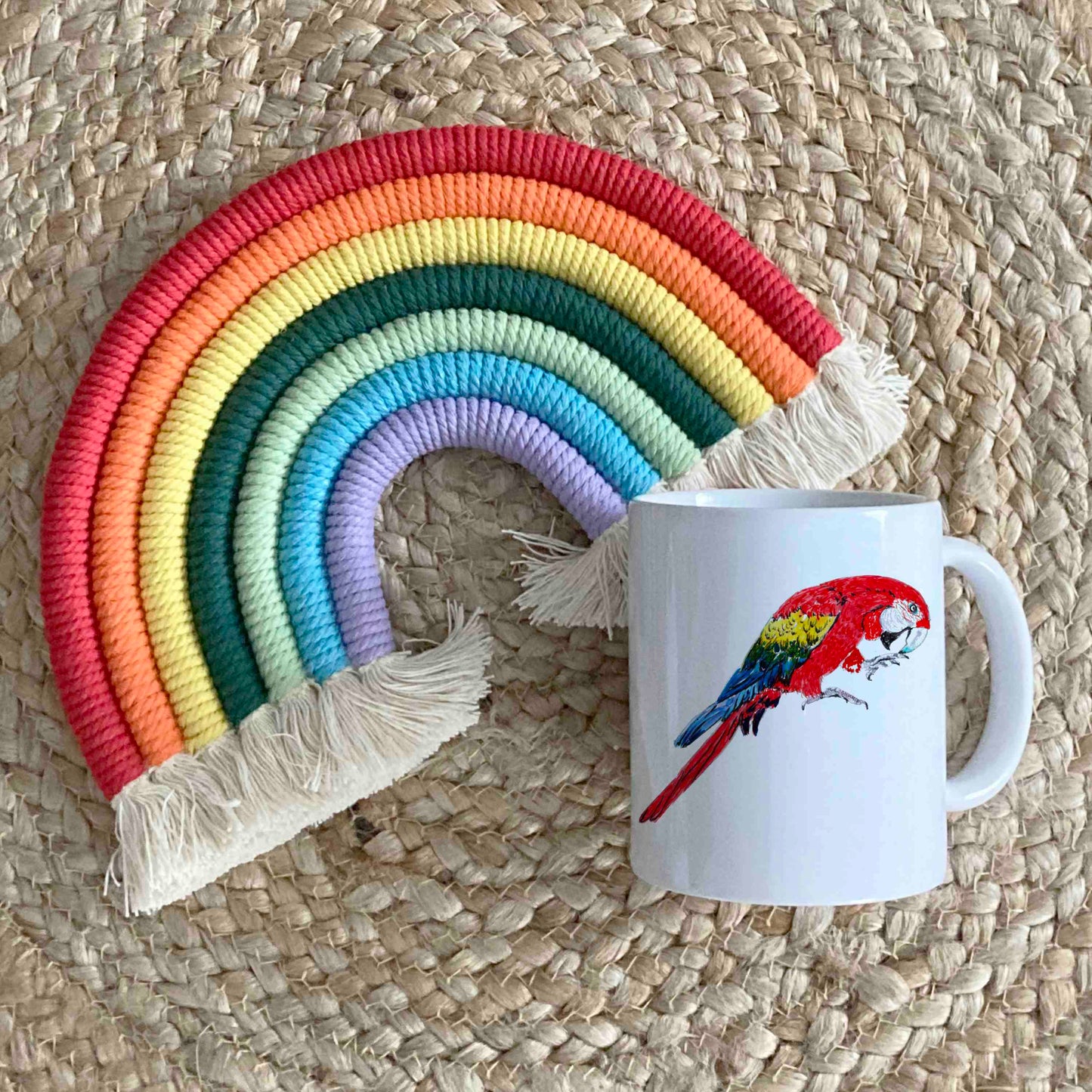 Parrot 11oz Ceramic Mug – Rainbow-Coloured Animal Design