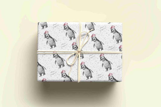 Personalised Sketchy Penguin Christmas Wrapping Paper – Unique, Custom Gift Wrap