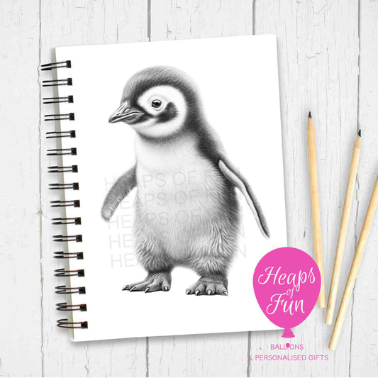 A5 Personalised Penguin Notebook – Cute Wildlife Journal - Sketchy Design