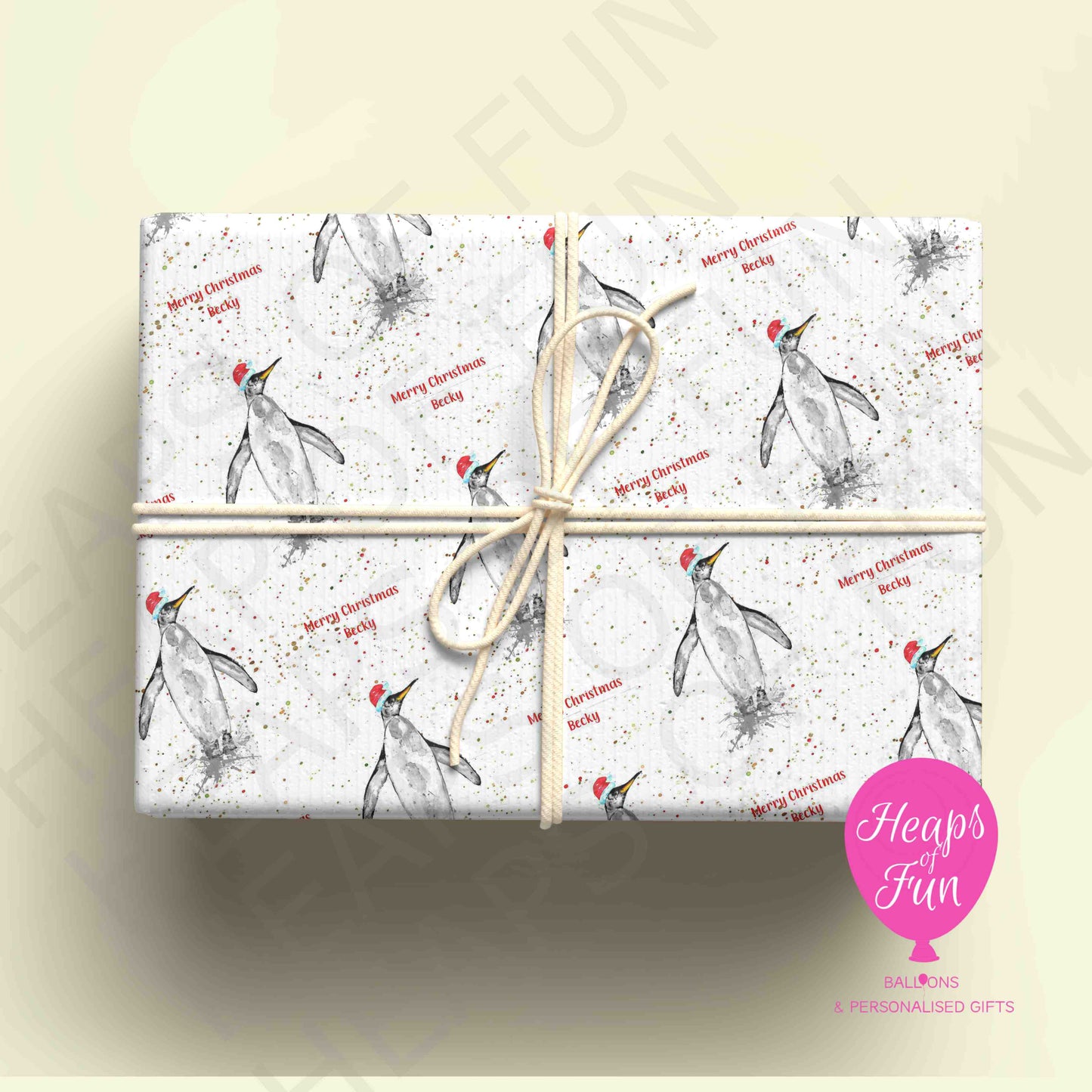 Personalised Penguin Christmas Wrapping Paper – Custom Name Gift Wrap