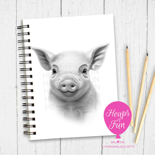 A5 Personalised Pig Notebook – Cute Farm Animal Journal - Sketchy Design