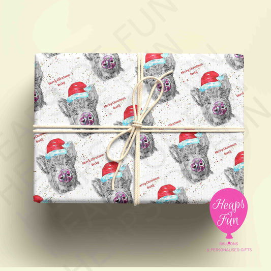 Personalised Pig Christmas Wrapping Paper – Custom Name Gift Wrap