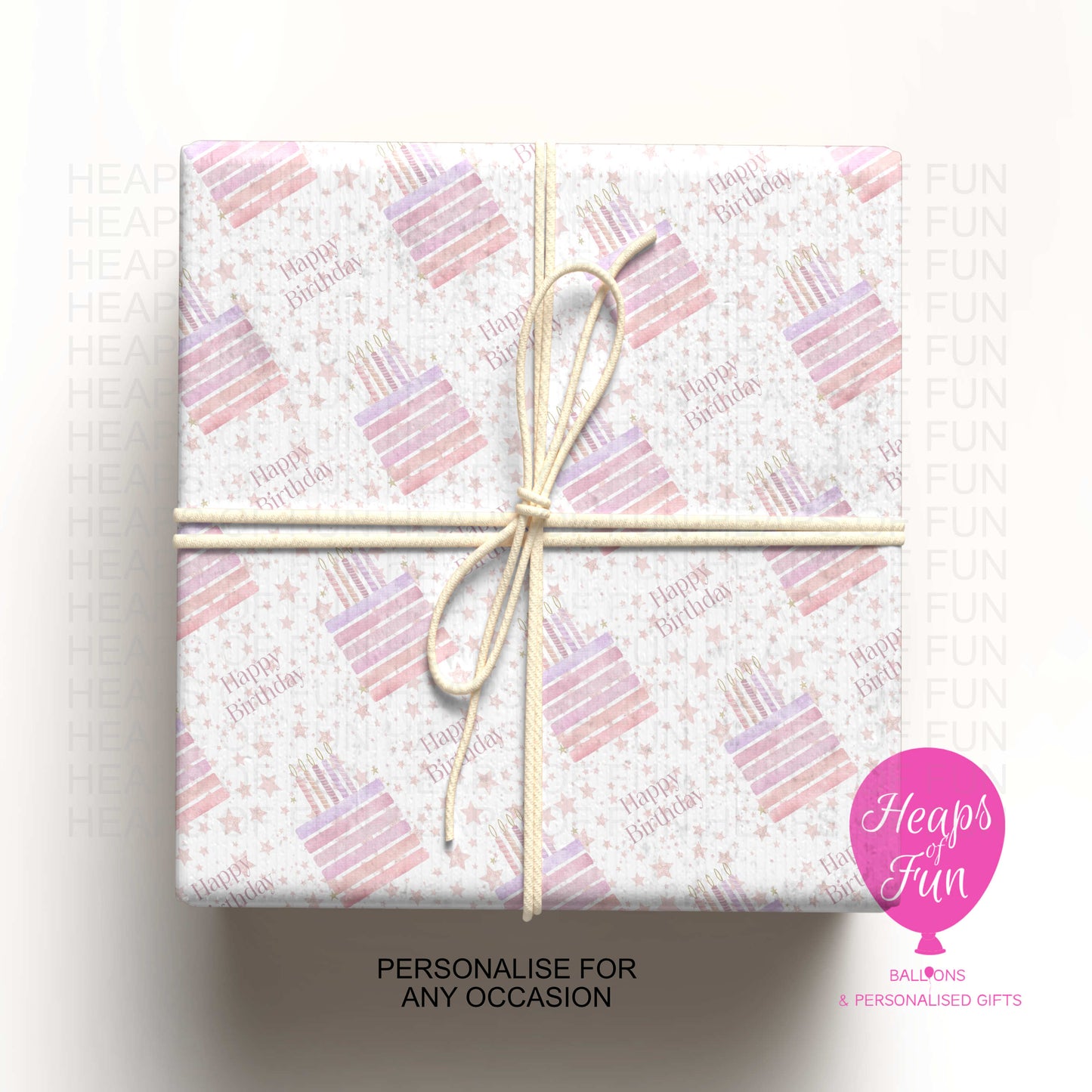 Pink Birthday Cake Wrapping Paper – Happy Birthday Gift Wrap | Personalised Option