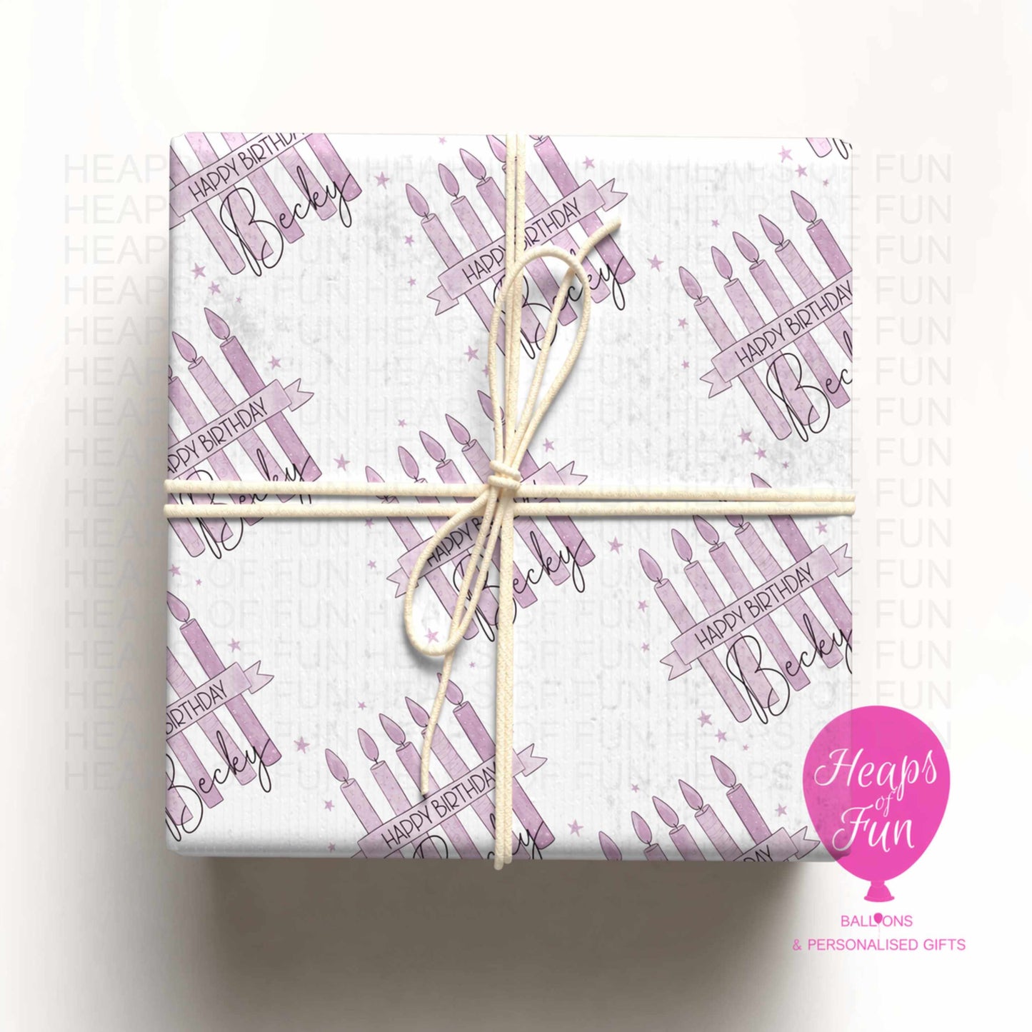 Personalised Pink Birthday Candle Wrapping Paper – Custom Name Gift Wrap