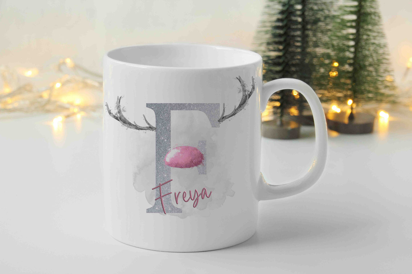 Personalised Reindeer Initial Mugs - 3 Colours available