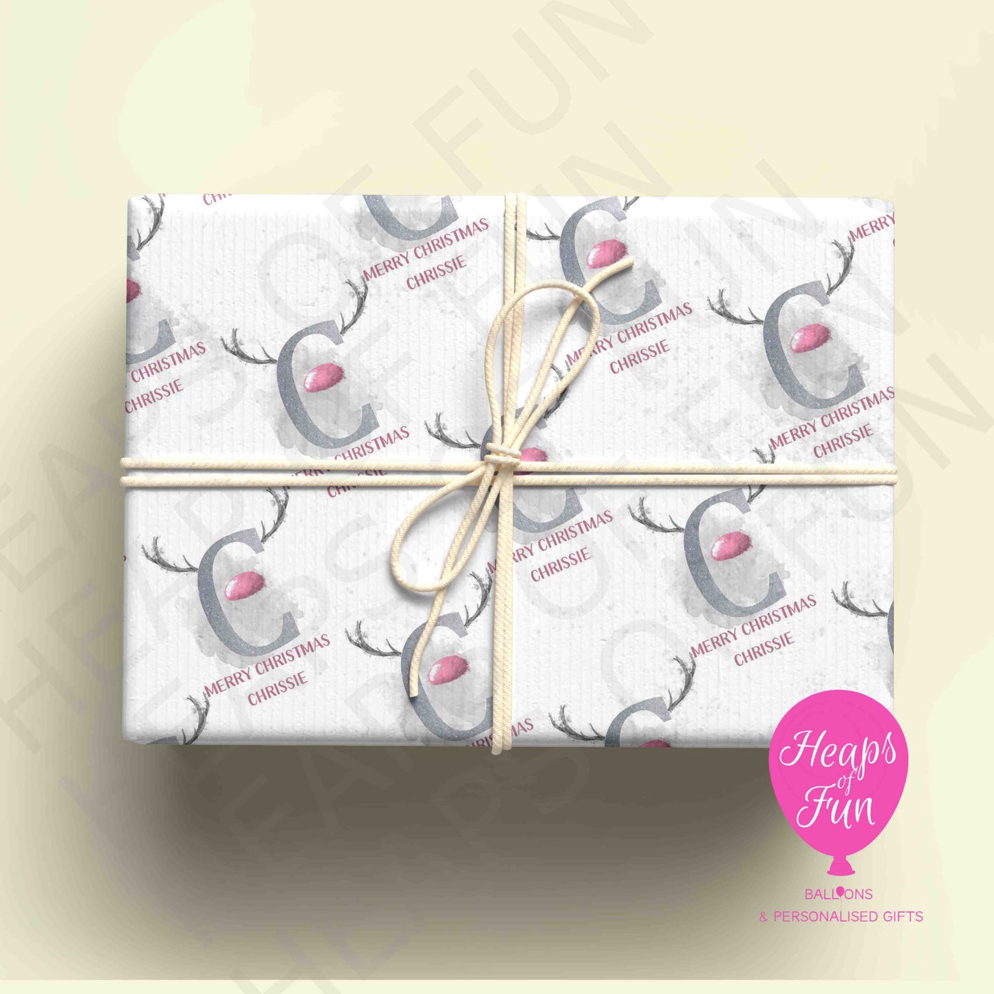 Personalised Reindeer Initial Christmas Wrapping Paper – Custom Name Gift Wrap