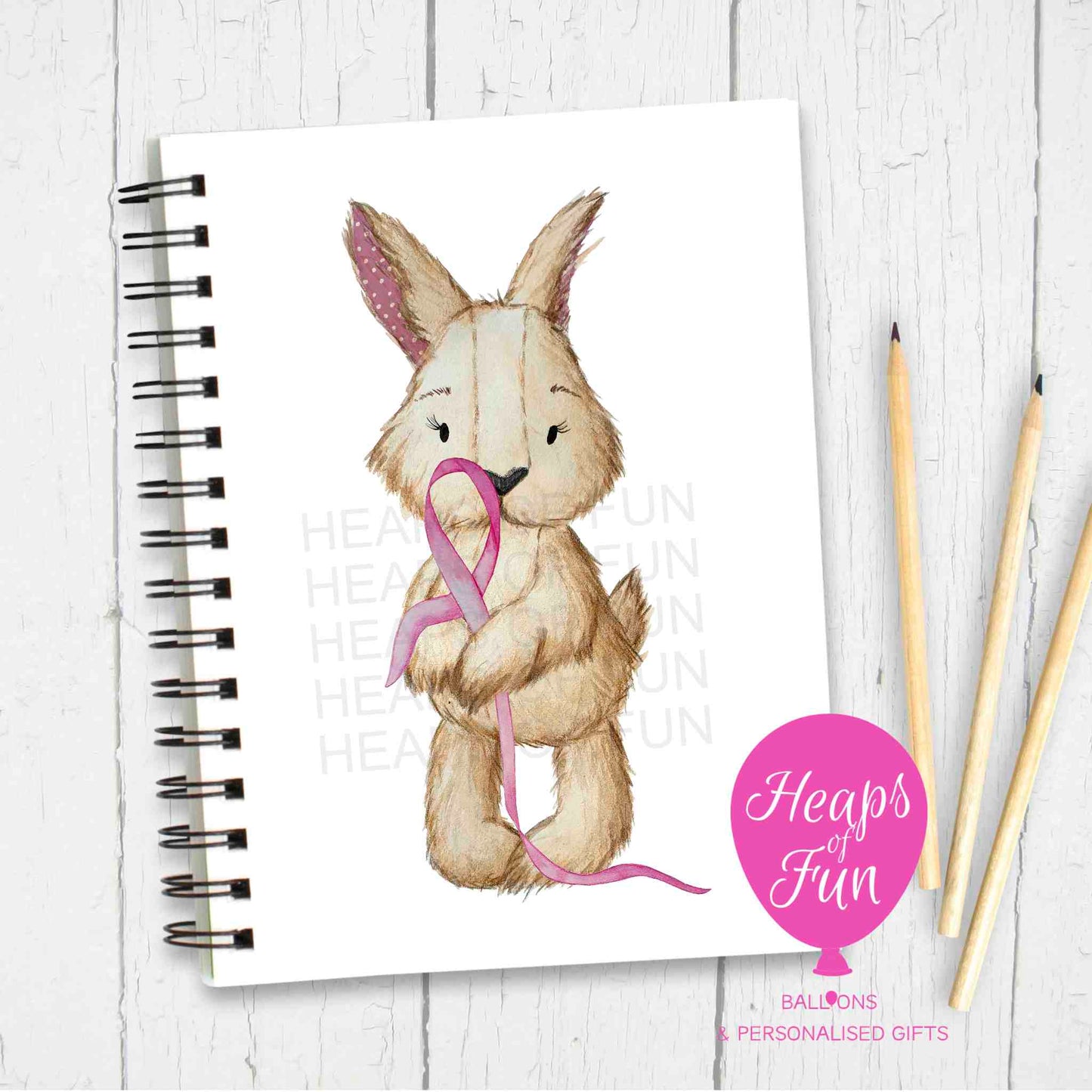 Pink Ribbon Awareness Notebook – Bunny Design Journal