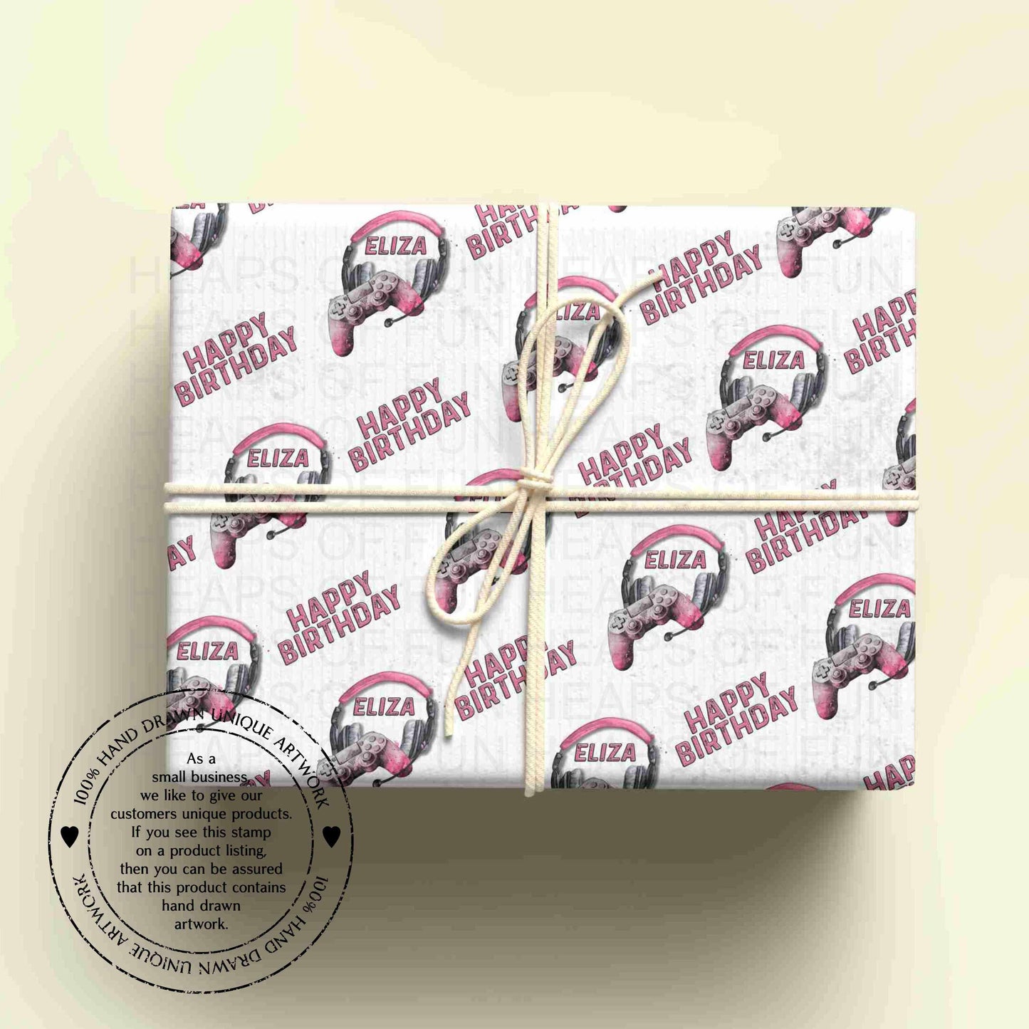 Personalised Gaming Birthday Wrapping Paper – Gamer Gift Wrap with Name – Video Game Wrapping Paper for Kids & Teens - PINK