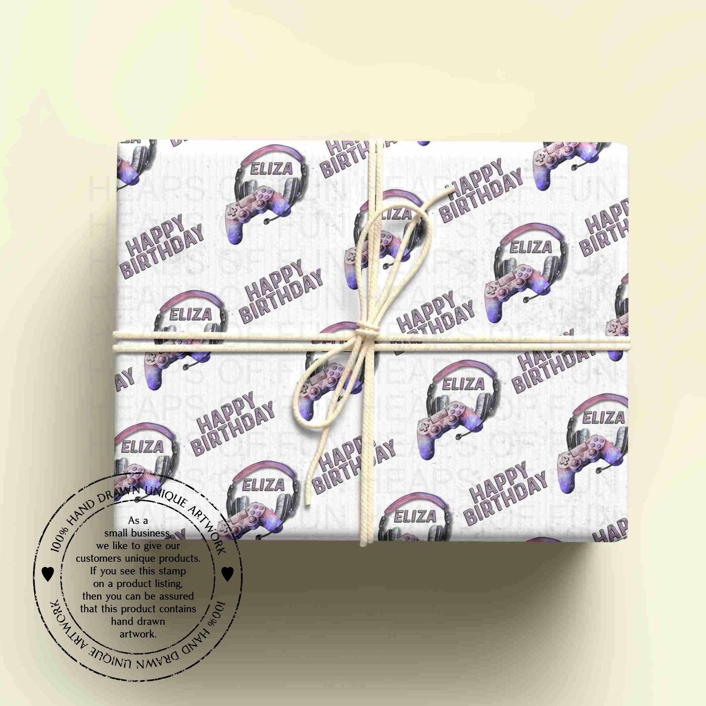Personalised Gaming Birthday Wrapping Paper – Gamer Gift Wrap with Name – Video Game Wrapping Paper for Kids & Teens - PINK/PURPLE
