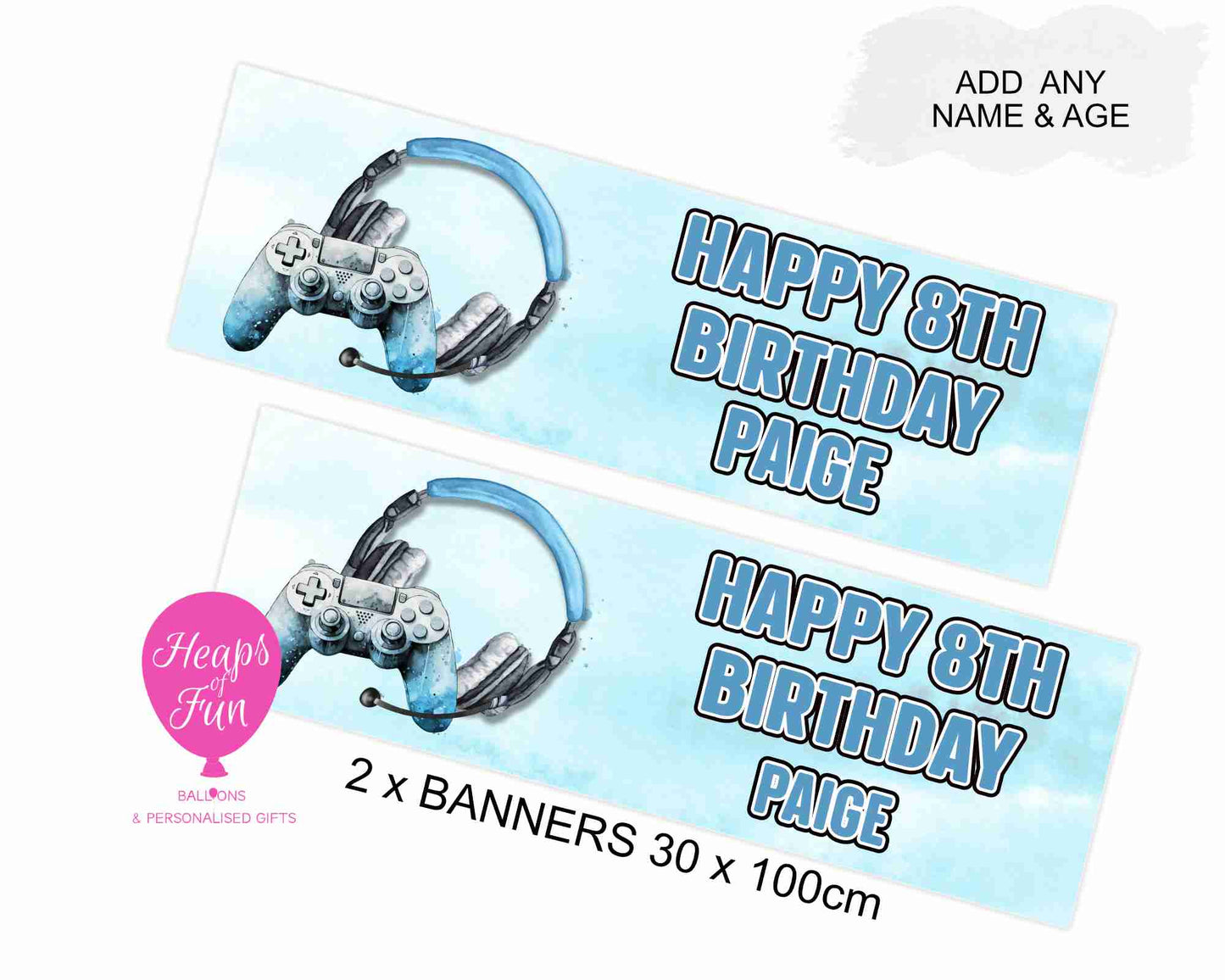 Personalised Gaming Banner- Blue – 3 Controller Designs Available