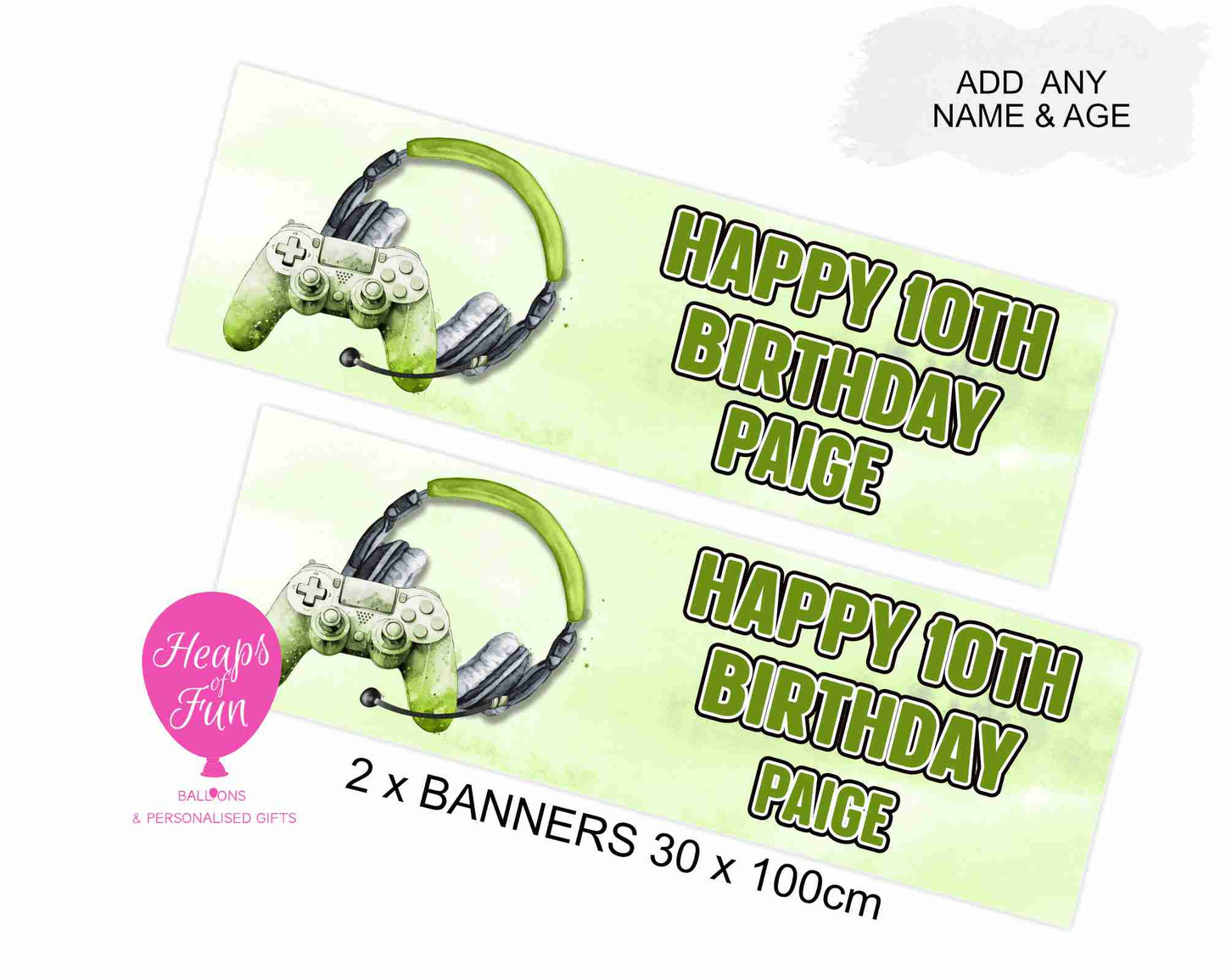 Personalised Gaming Banner- Green – 3 Controller Designs Available