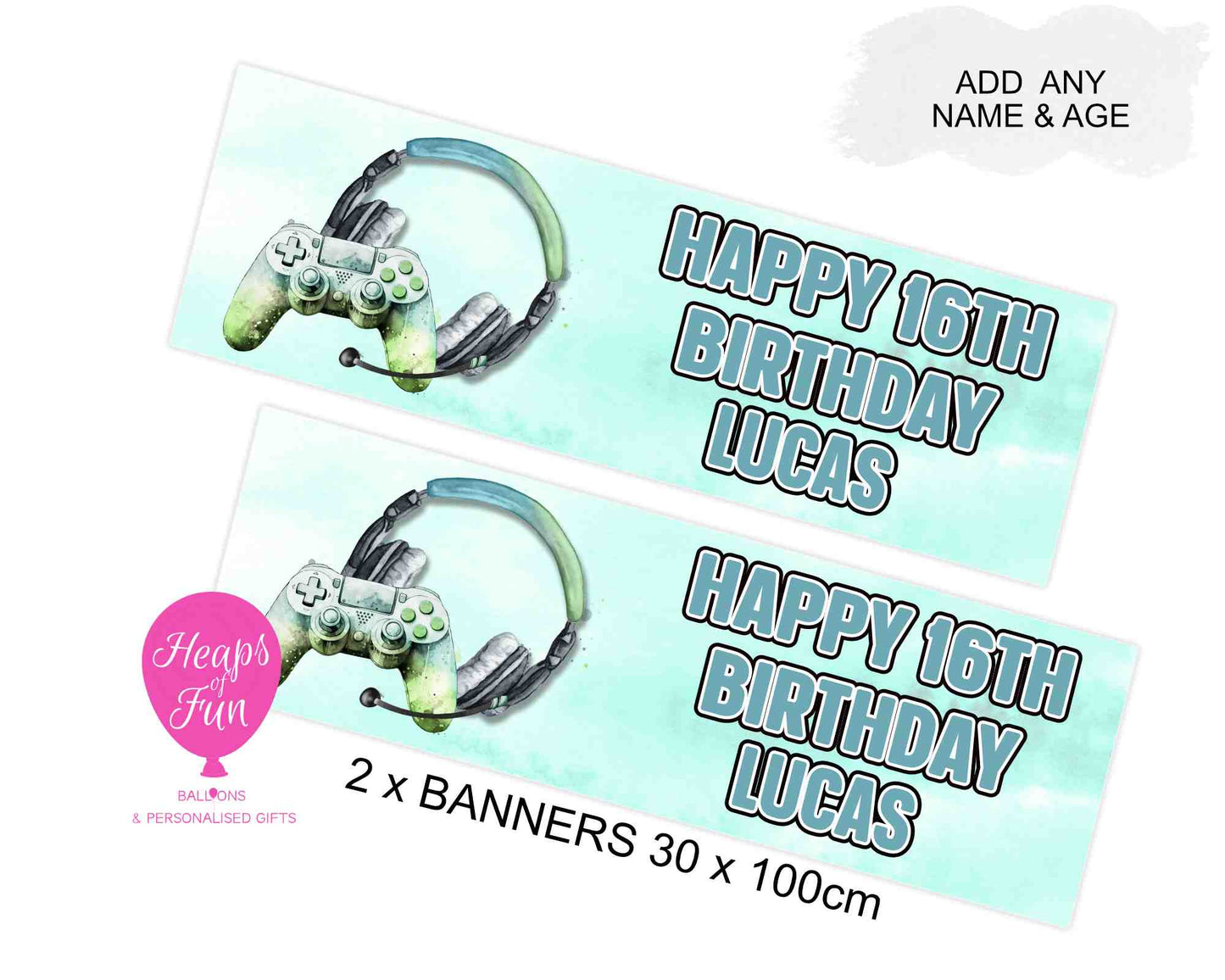 Personalised Gaming Banner- Green & Blue – 3 Controller Designs Available