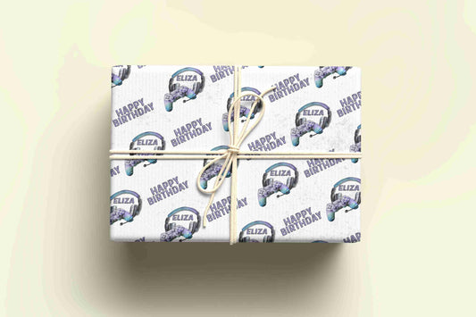 Personalised Gaming Wrapping Paper - Blue/Purple  - Various Controllers