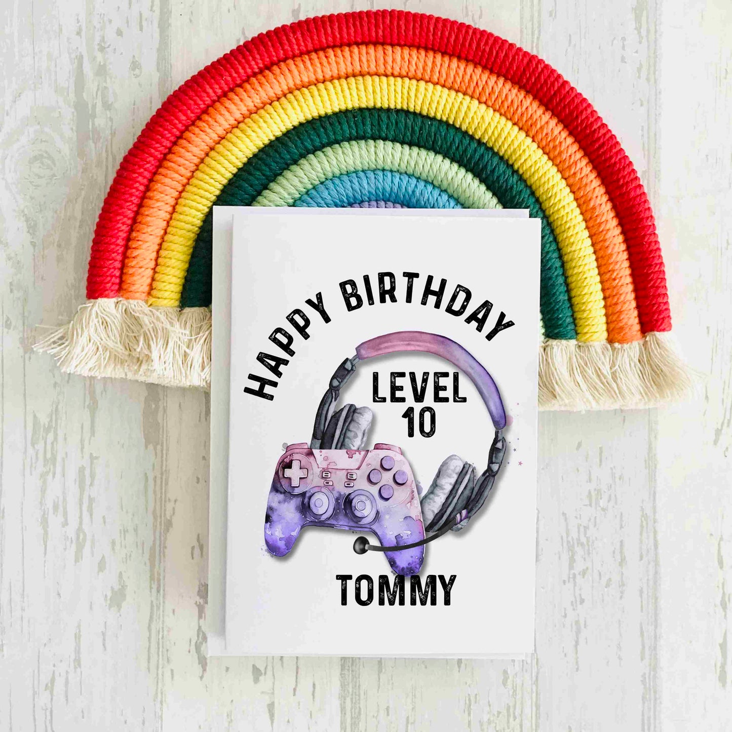 Gaming Birthday Card - Add any name and age - Purple Pink Controller