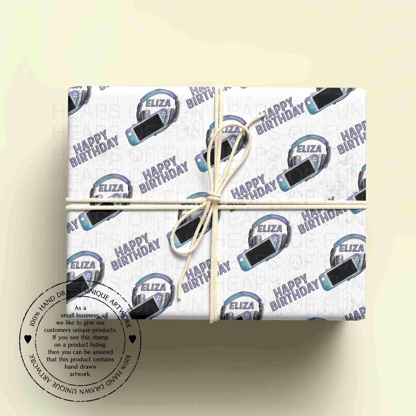Personalised Gaming Birthday Wrapping Paper – Gamer Gift Wrap with Name – Video Game Wrapping Paper for Kids & Teens - PURPLE/BLUE