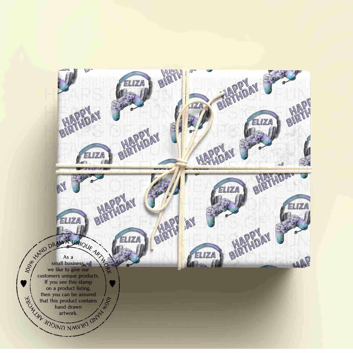 Personalised Gaming Birthday Wrapping Paper – Gamer Gift Wrap with Name – Video Game Wrapping Paper for Kids & Teens - PURPLE/BLUE