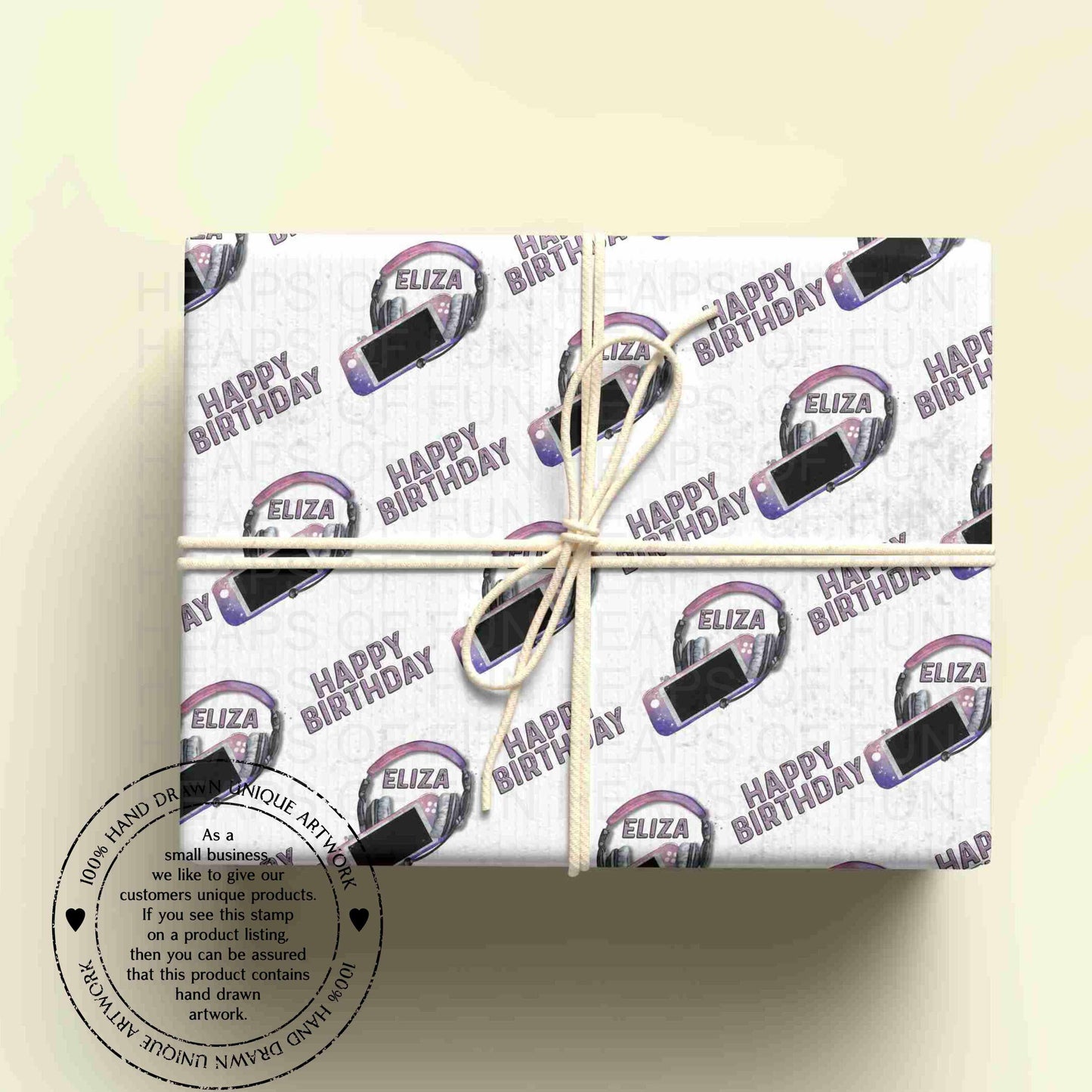 Personalised Gaming Birthday Wrapping Paper – Gamer Gift Wrap with Name – Video Game Wrapping Paper for Kids & Teens - PINK/PURPLE