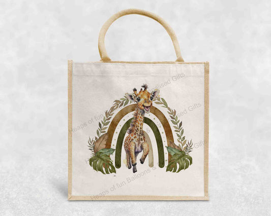 Safari Giraffe Rainbow Eco-Friendly Jute Bag