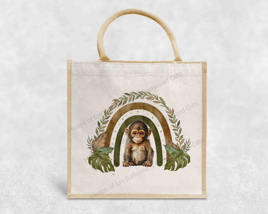 Safari Monkey Rainbow Eco-Friendly Jute Bag