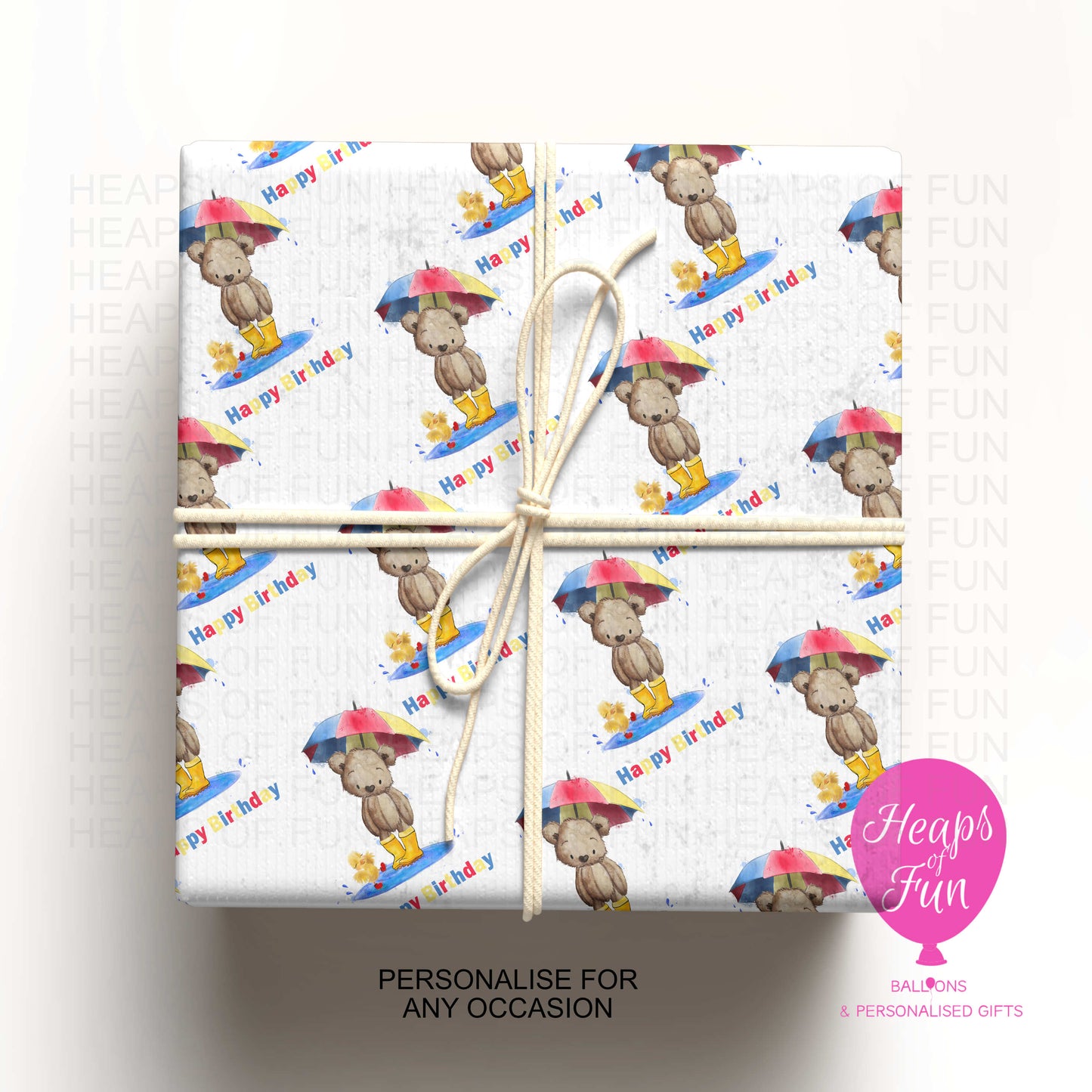 Cute Teddy Bear Birthday Wrapping Paper – Children’s Gift Wrap | Personalised Option
