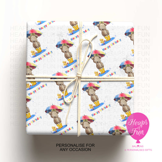 Cute Teddy Bear Birthday Wrapping Paper – Children’s Gift Wrap | Personalised Option