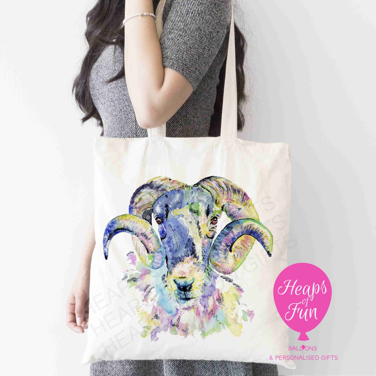 Colourful Ram Sheep Tote Bag – 100% Polyester Neutral Eco-Friendly Bag