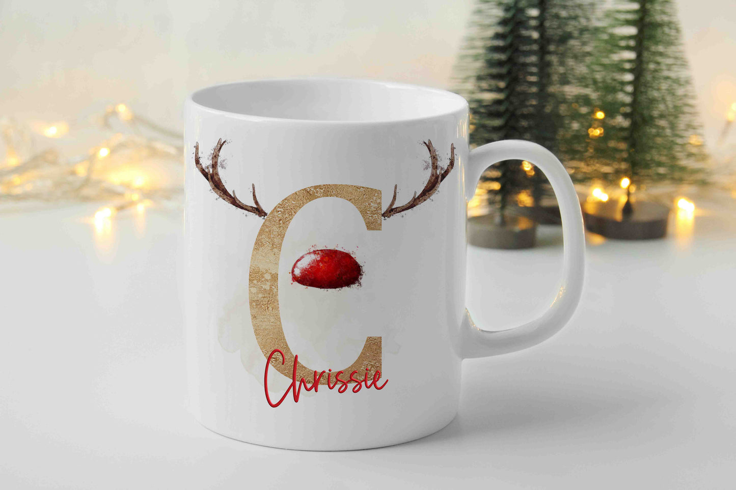 Personalised Reindeer Initial Mugs - 3 Colours available