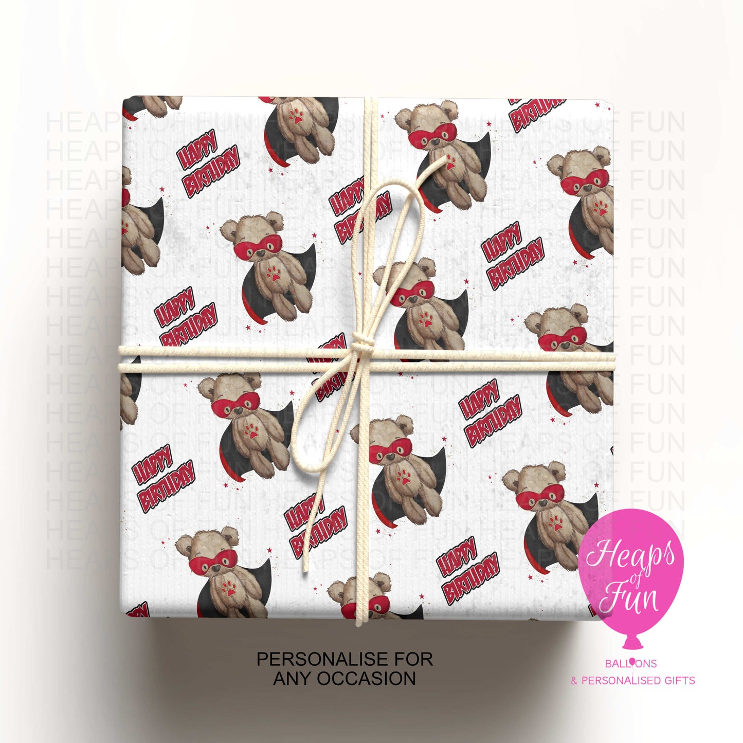 Superhero Teddy Bear Wrapping Paper – Kids Birthday Gift Wrap