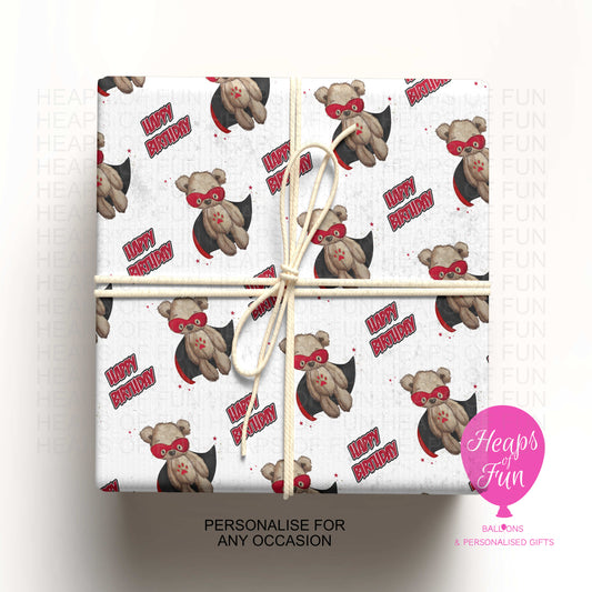 Superhero Teddy Bear Wrapping Paper – Kids Birthday Gift Wrap