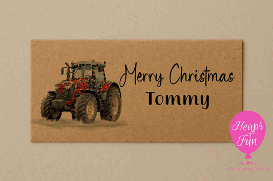 Personalised Red Tractor Christmas Envelope – Perfect for Gifting Money, Vouchers & Gift Cards