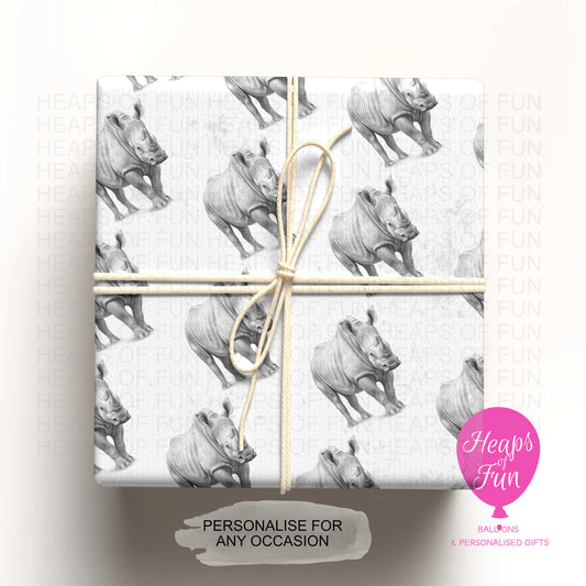Personalised Rhino Wrapping Paper –Custom Name Gift Wrap for Birthday, Retirement ,  & Any Special Occasion,  Farm Animal Gift Wrap , From £2.99