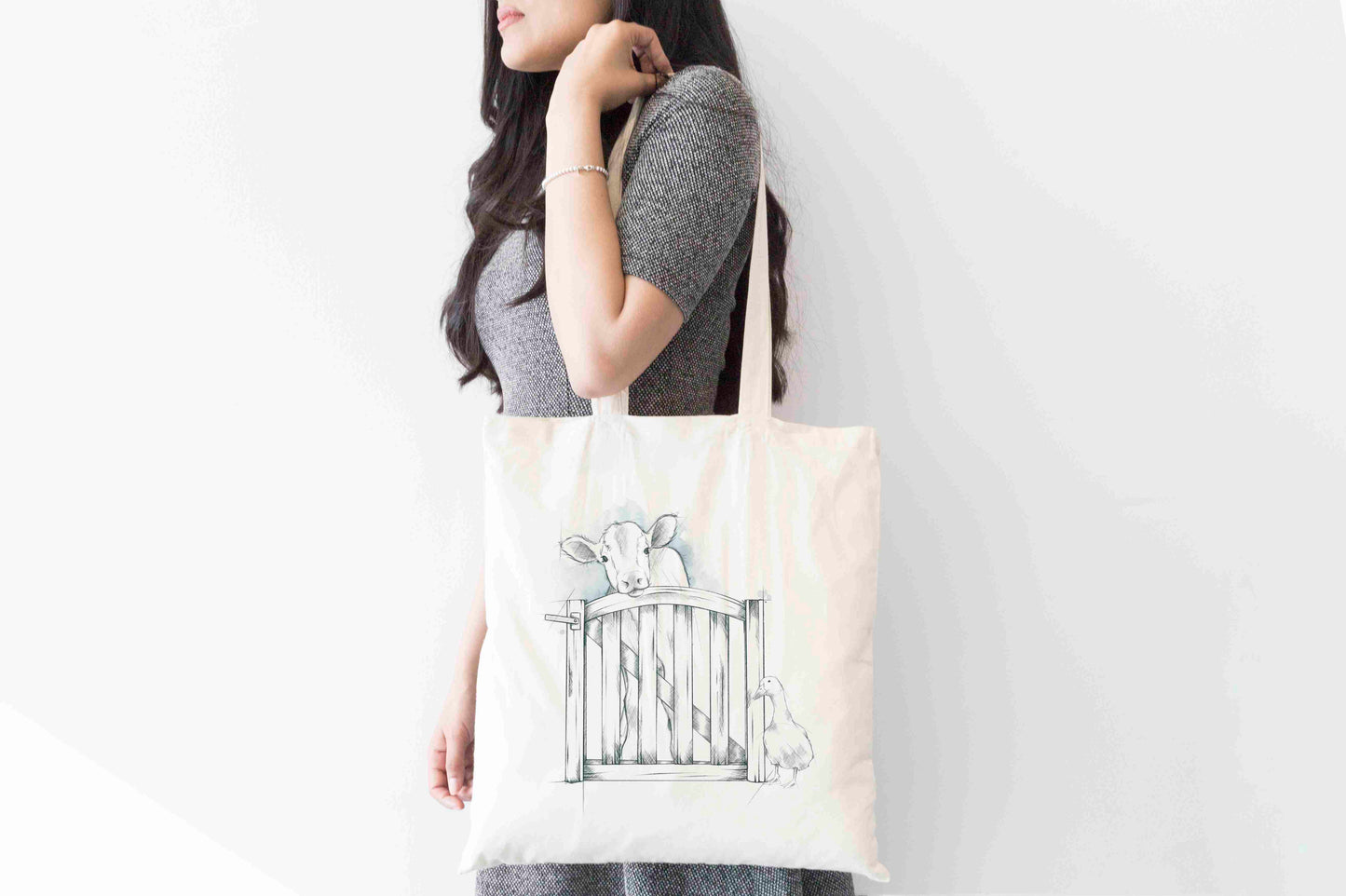 Sketchy Cow Tote Bag – Farm Animal Illustration Tote Shopping Bag