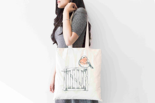 Sketchy Robin Tote Bag – Rustic Bird Illustration Tote Bag