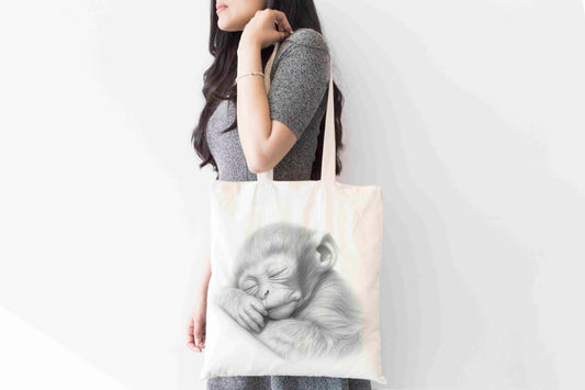 Personalised Sketchy Sleeping Monkey Design Tote Bag | Custom Gift